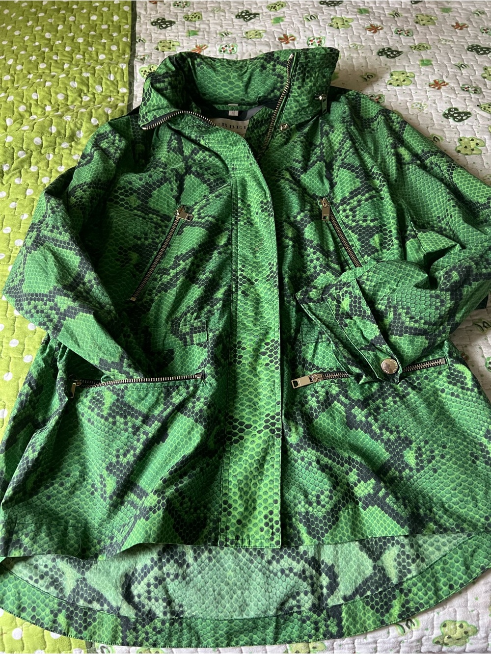 Burberry Green Snake-Print Lightweight Jacket with hood